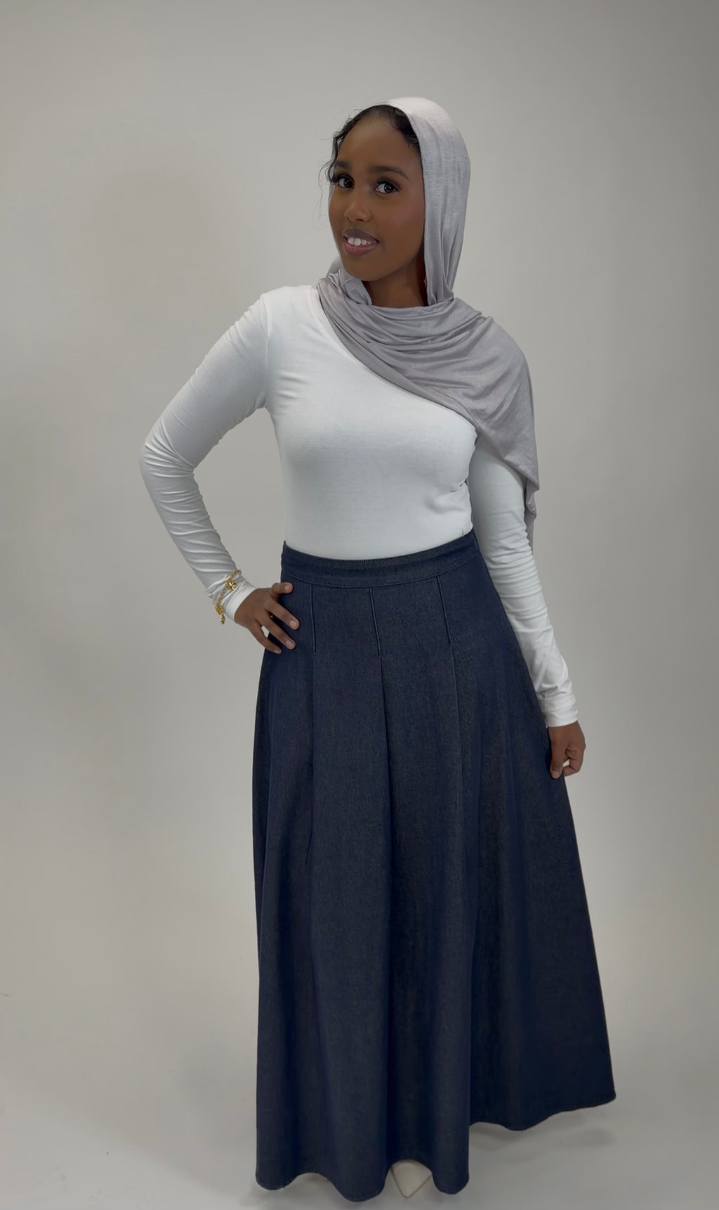 COTTON DENIM MAXI SKIRT